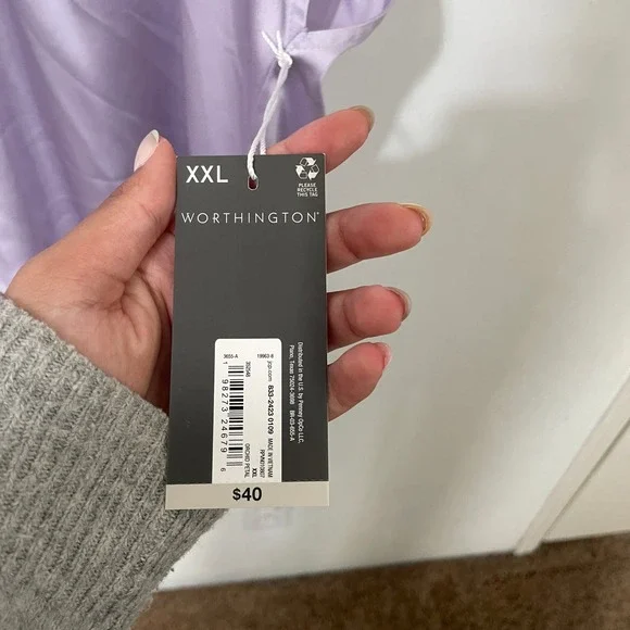 Worthington Womens XXL Purple Satiny Henley Blouse Short Sleeve Orchid Petal New - Picture 7 of 7